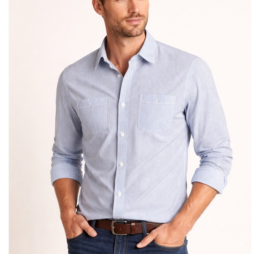 Buffalo David Bitton Mens Size L Slim Stretch Dress Shirt Blue Stripe NWT